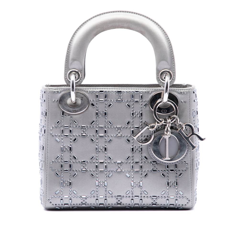 Pre-Loved Dior Mini Satin Cannage Crystal Embellished Lady Dior